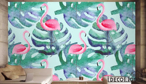 Nordic monstera Flamingo  wallpaper wall murals IDCWP-HL-000374