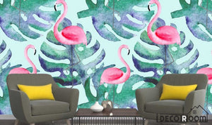 Nordic monstera Flamingo  wallpaper wall murals IDCWP-HL-000374