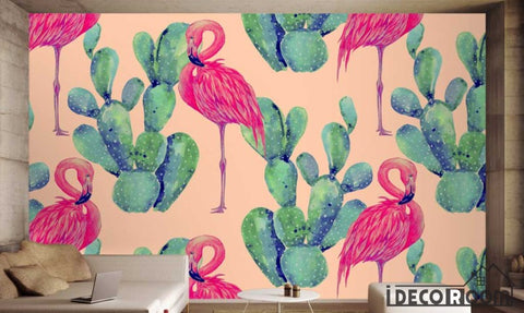 Image of Nordic Cactus Flamingo  wallpaper wall murals IDCWP-HL-000375