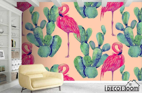Image of Nordic Cactus Flamingo  wallpaper wall murals IDCWP-HL-000375