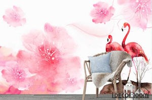 Nordic flamingo plants animals floral wallpaper wall muralss IDCWP-HL-000379