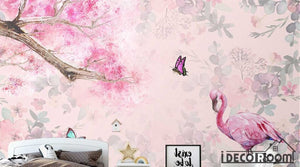 Nordic romantic cherry blossom flamingo wallpaper wall murals IDCWP-HL-000383