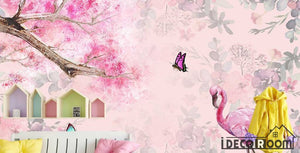 Nordic romantic cherry blossom flamingo wallpaper wall murals IDCWP-HL-000383