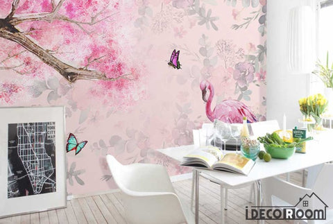 Image of Nordic romantic cherry blossom flamingo wallpaper wall murals IDCWP-HL-000383