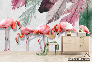 Nordic minimalist feather flamingo wallpaper wall murals IDCWP-HL-000385