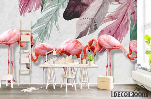 Image of Nordic minimalist feather flamingo wallpaper wall murals IDCWP-HL-000385