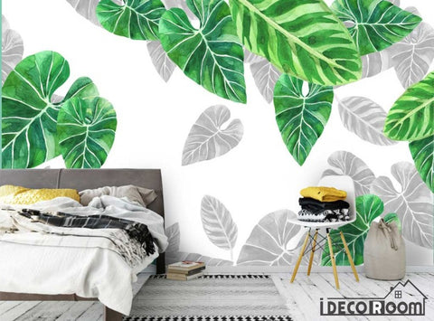 Image of banana leaf green plant simple watercolor wallpaper wall murals IDCWP-HL-000391