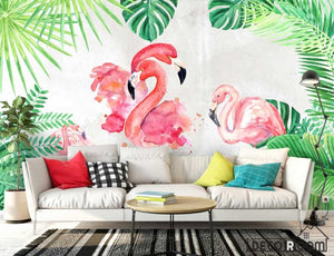 Love flamingo art watercolor cement wall Nordic wallpaper wall murals IDCWP-HL-000393