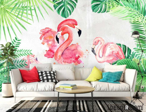 Image of Love flamingo art watercolor cement wall Nordic wallpaper wall murals IDCWP-HL-000393