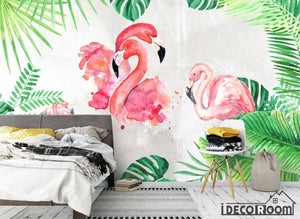 Love flamingo art watercolor cement wall Nordic wallpaper wall murals IDCWP-HL-000393