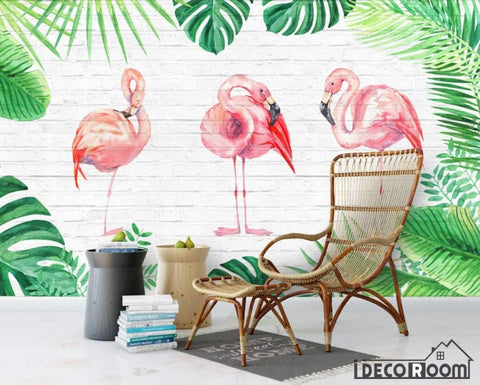 Image of Flamingo watercolor Nordic minimalism white wall wallpaper wall murals IDCWP-HL-000394