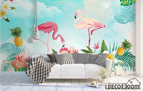 Image of Nordic style modern minimalist flamingo wallpaper wall murals IDCWP-HL-000395