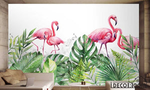 Scandinavian flamingo greenery  wallpaper wall murals IDCWP-HL-000398