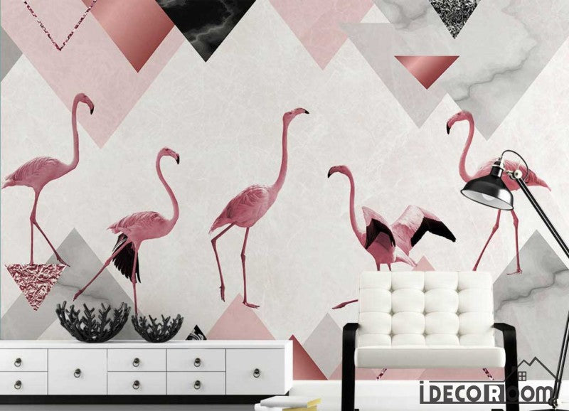 Fashion simple geometric peak flamingo marble wallpaper wall murals IDCWP-HL-000400