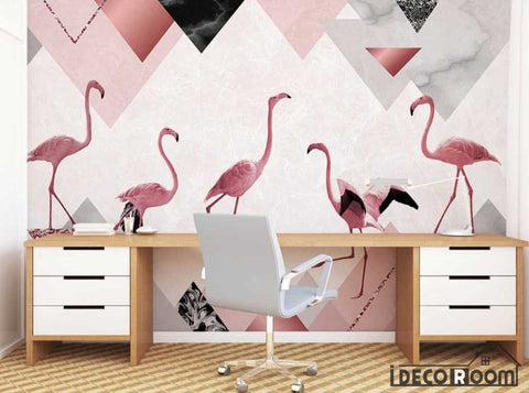 Image of Fashion simple geometric peak flamingo marble wallpaper wall murals IDCWP-HL-000400