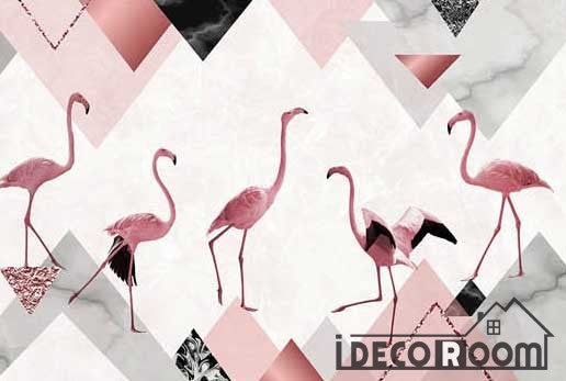 Fashion simple geometric peak flamingo marble wallpaper wall murals IDCWP-HL-000400
