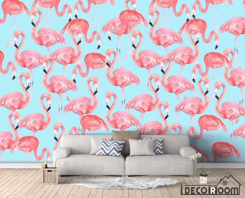 Modern minimalist pink flamingo hit color Nordic wallpaper wall murals IDCWP-HL-000404