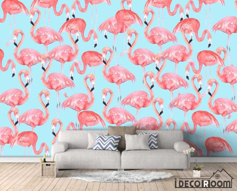 Image of Modern minimalist pink flamingo hit color Nordic wallpaper wall murals IDCWP-HL-000404