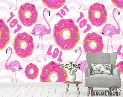 Image of Nordic character flamingo donut decorative wallpaper wall murals IDCWP-HL-000416
