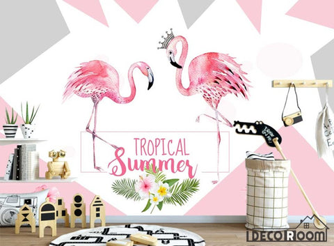 Image of Nordic hcrown flamingo wallpaper wall murals IDCWP-HL-000417
