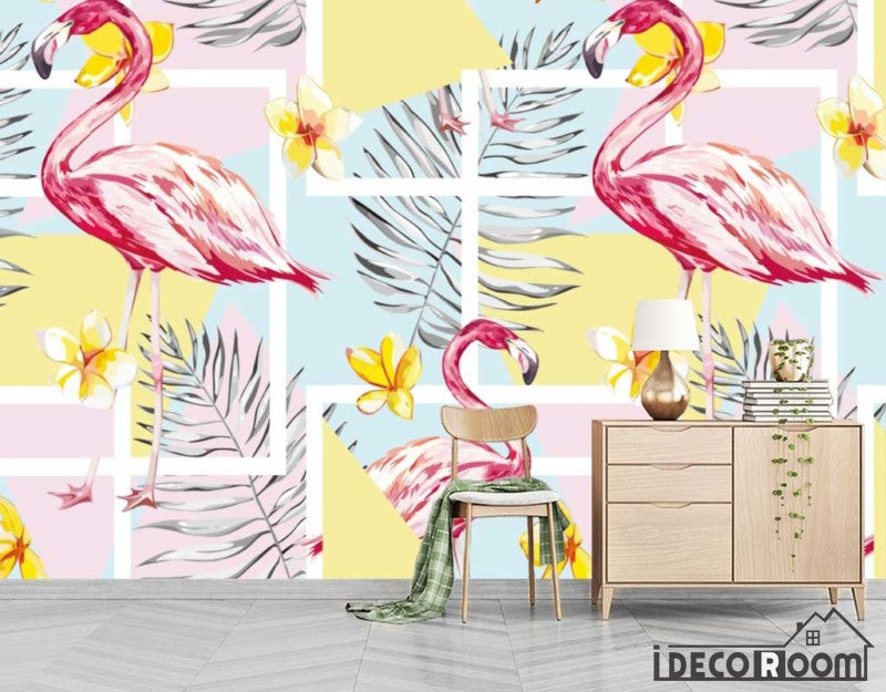 Nordic creative flamingo banana leaf decorative wallpaper wall murals IDCWP-HL-000420