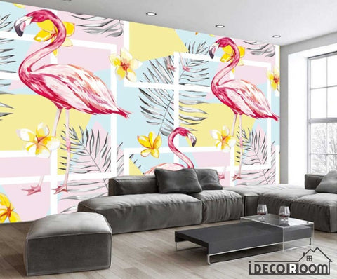 Image of Nordic creative flamingo banana leaf decorative wallpaper wall murals IDCWP-HL-000420