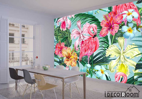 Image of tropical plant flamingo wallpaper wall murals IDCWP-HL-000423
