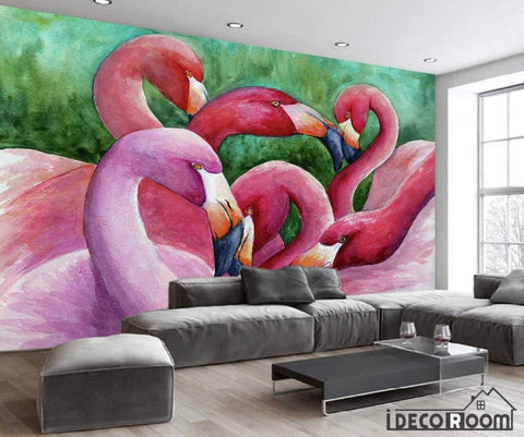 Image of Abstract watercolor flamingo decorative wallpaper wall murals IDCWP-HL-000428