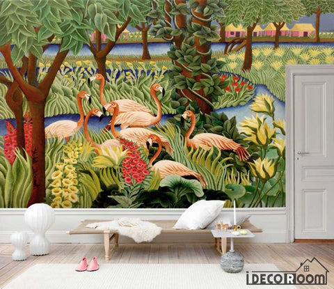 Modern  flamingo forest rustic wallpaper wall murals IDCWP-HL-000431