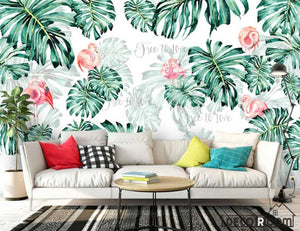 monstera banana leaf flamingo art Nordic wallpaper wall murals IDCWP-HL-000434