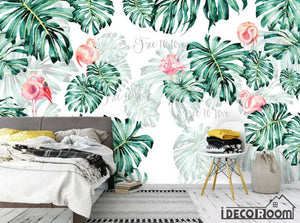 monstera banana leaf flamingo art Nordic wallpaper wall murals IDCWP-HL-000434