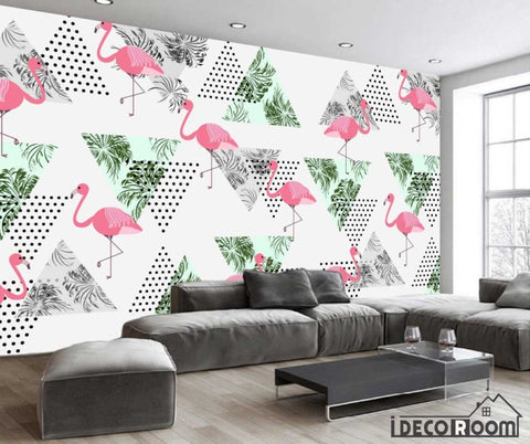Image of Nordic abstract banana leaf flamingo wallpaper wall murals IDCWP-HL-000436
