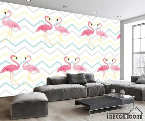 Image of Nordic minimalistic abstract flamingo wallpaper wall murals IDCWP-HL-000438