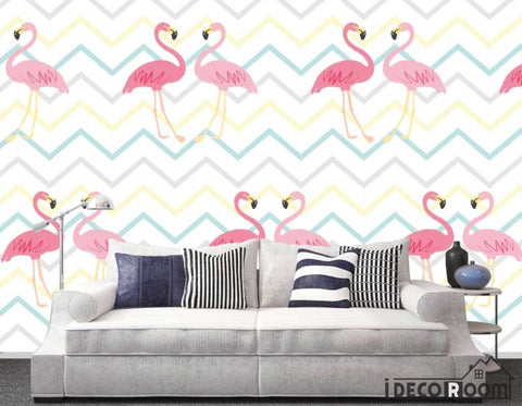 Image of Nordic minimalistic abstract flamingo wallpaper wall murals IDCWP-HL-000438