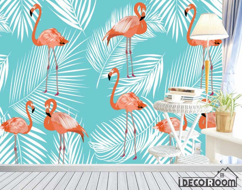 Image of Nordic Abstract Flamingo Banana Leaf Feather wallpaper wall murals IDCWP-HL-000439
