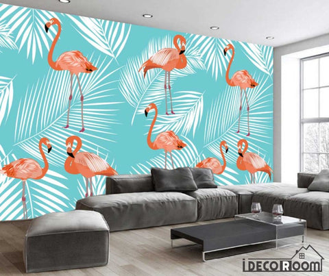 Image of Nordic Abstract Flamingo Banana Leaf Feather wallpaper wall murals IDCWP-HL-000439