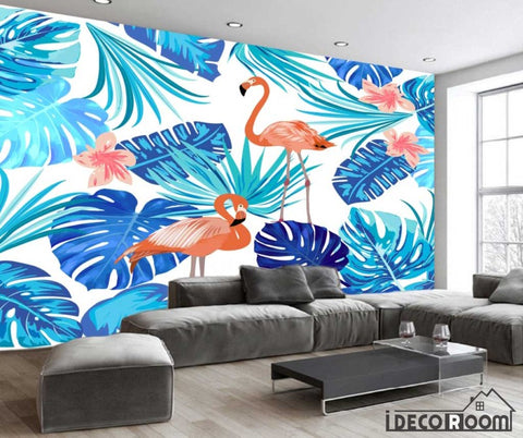 Image of Nordic abstract flamingo banana leaf wallpaper wall murals IDCWP-HL-000440