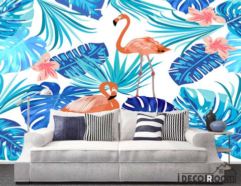 Image of Nordic abstract flamingo banana leaf wallpaper wall murals IDCWP-HL-000440
