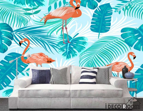 Image of Nordic abstract flamingo banana leaf wallpaper wall murals IDCWP-HL-000441