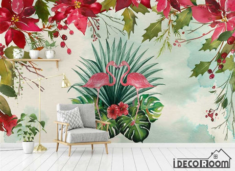 Image of medieval tropical flamingo wallpaper wall murals IDCWP-HL-000446