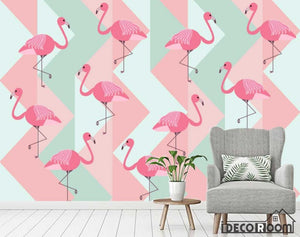 Modern minimalist geometric flamingos wallpaper wall murals IDCWP-HL-000447