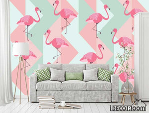 Modern minimalist geometric flamingos wallpaper wall murals IDCWP-HL-000447