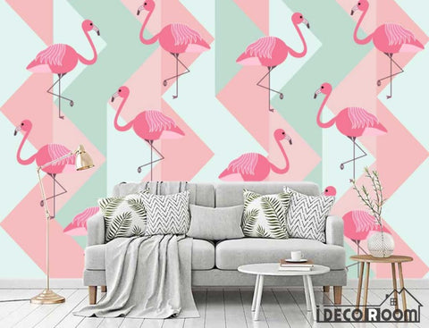 Image of Modern minimalist geometric flamingos wallpaper wall murals IDCWP-HL-000447