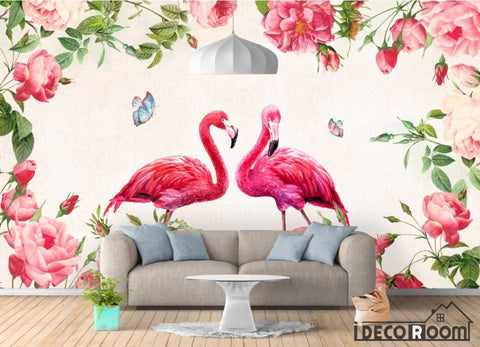 Image of Scandinavian retro flamingo sofa wallpaper wall murals IDCWP-HL-000448