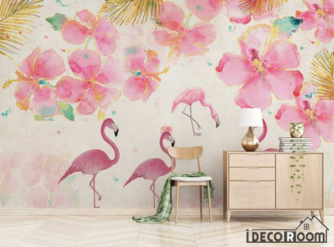 Image of Nordic minimalist  floral flamingo wallpaper wall murals IDCWP-HL-000449