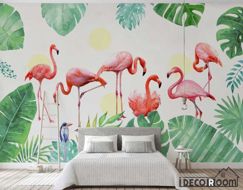 Image of Scandinavian tropical plant Flamingo wallpaper wall murals IDCWP-HL-000453