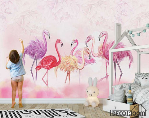 Image of Nordic  flamingo pink wallpaper wall murals IDCWP-HL-000455