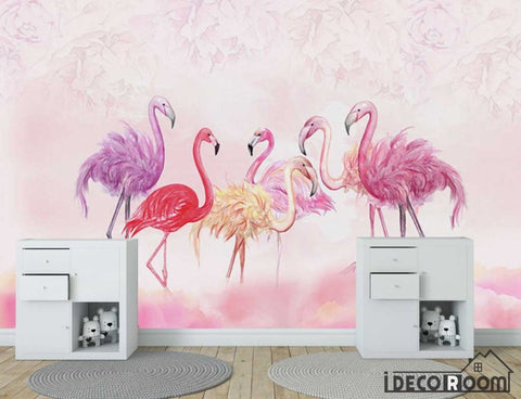 Image of Nordic  flamingo pink wallpaper wall murals IDCWP-HL-000455