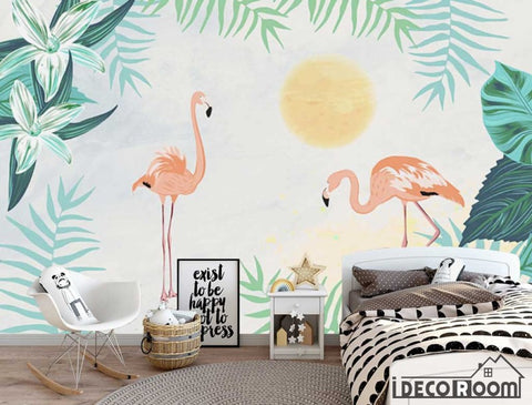 Image of Nordic  Rain Forest Flamingo wallpaper wall murals IDCWP-HL-000457