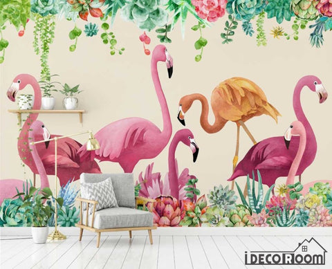 Image of Scandinavian retro flamingo sofa wallpaper wall murals IDCWP-HL-000459